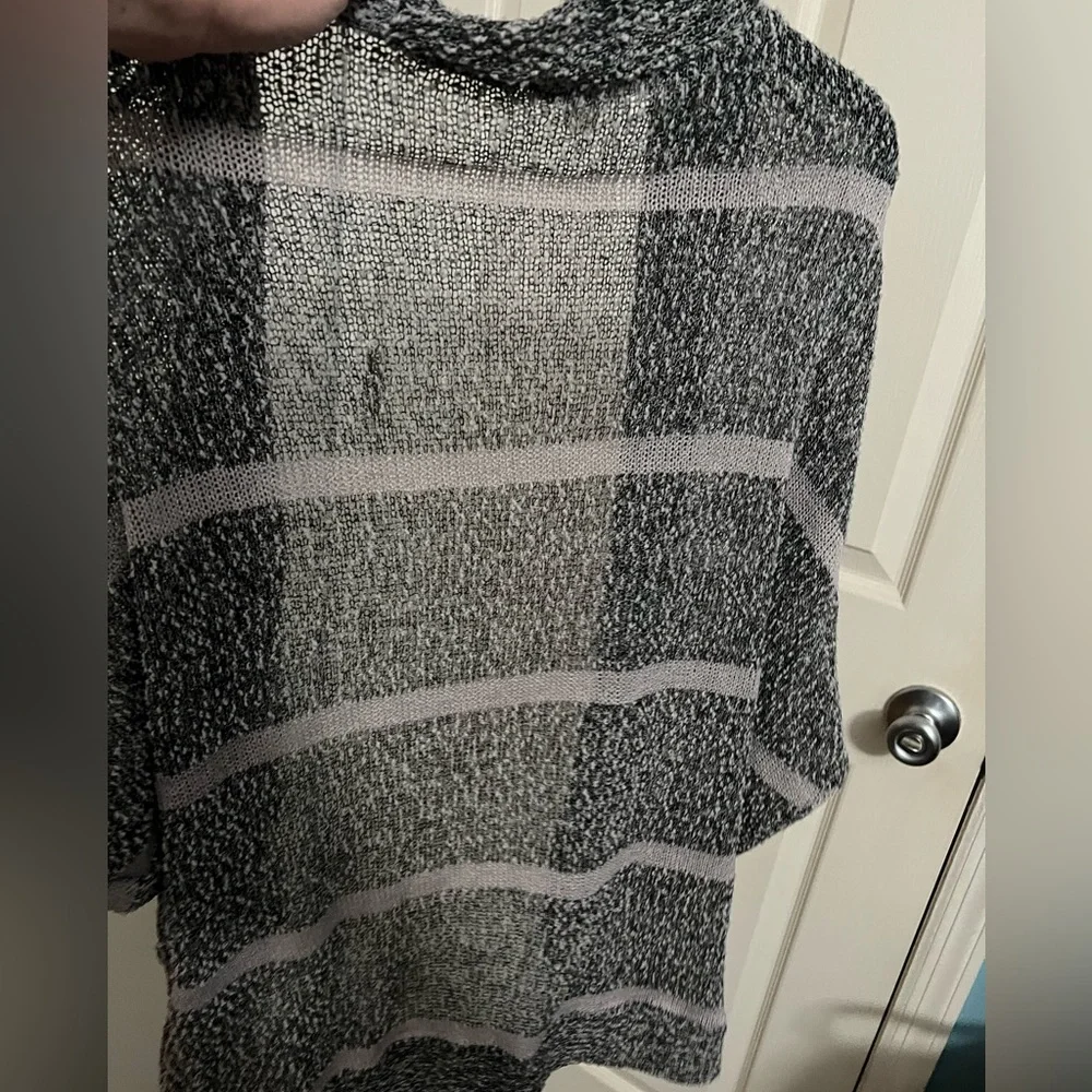 lightweight drapey semi sheer open front sweater three quarter sleeves - Picture 2 of 5